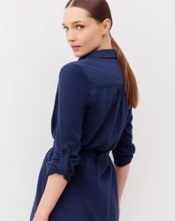 Caroll Robes|Robe en Gaze de Coton Betina indigo