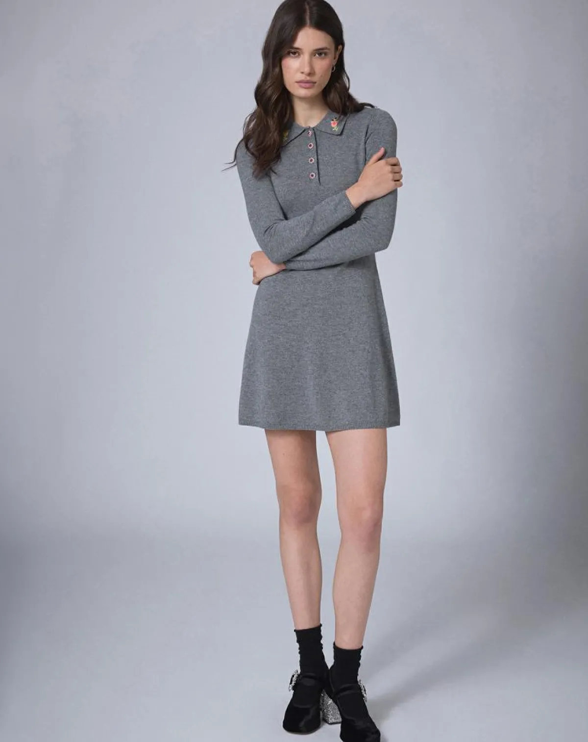 Manoush Robes|Robe en Laine mélangée BCBG grise