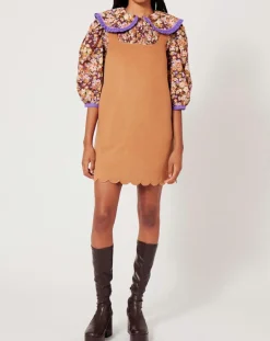 Manoush Robes|Robe en Laine mélangée Gabardine camel