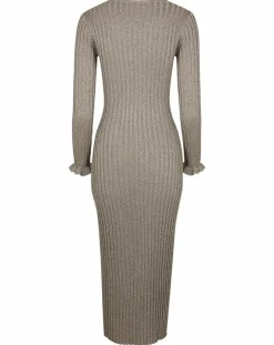 Manoush Robes|Robe en maille Côte Lurex argentée