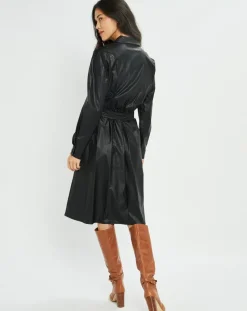 Lauren Vidal Robes|Robe en simili Ivana noire