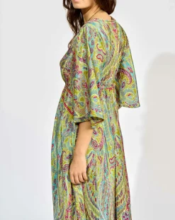 Lauren Vidal Robes|Robe en Soie mélangée Kylan vert/multicolore