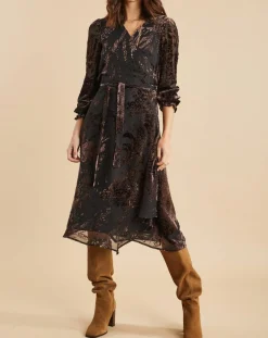 Lauren Vidal Robes|Robe en Soie mélangée Opium motifs velours prune