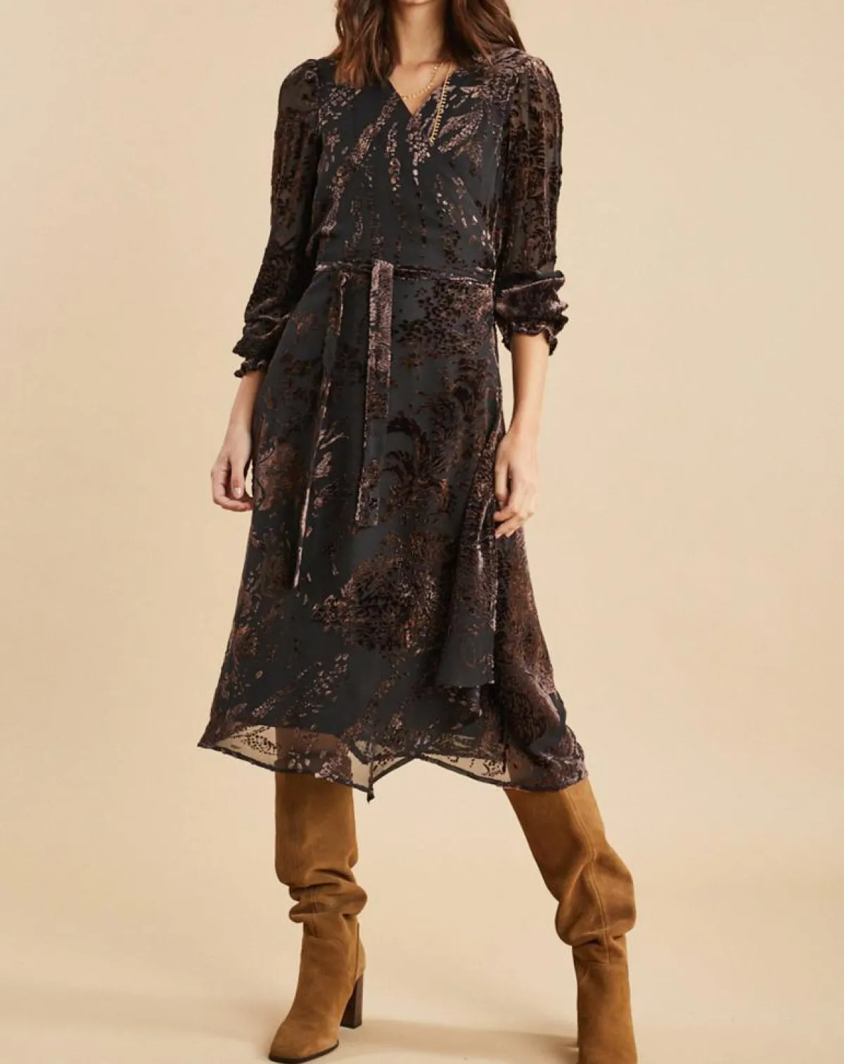 Lauren Vidal Robes|Robe en Soie mélangée Opium motifs velours prune