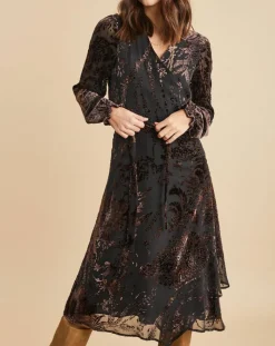 Lauren Vidal Robes|Robe en Soie mélangée Opium motifs velours prune