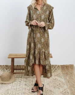 Lauren Vidal Robes|Robe en Soie mélangée Sasha dorée