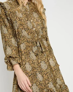 Lauren Vidal Robes|Robe en Soie mélangée Sasha dorée