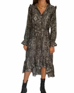 Lauren Vidal Robes|Robe en Soie mélangée Sasha imprimée jaipur noire