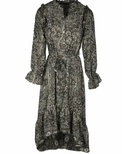 Lauren Vidal Robes|Robe en Soie mélangée Sasha imprimée jaipur noire