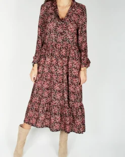 Lauren Vidal Robes|Robe en Soie mélangée Soan imprimée étoile rouge/noir