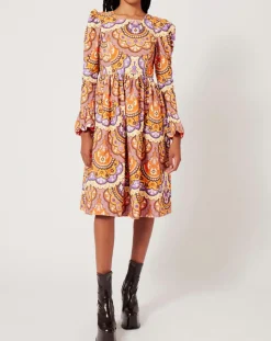 Manoush Robes|Robe en Velours côtelé Fall imprimée violet/multicolore