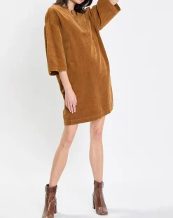 Marc O'Polo Robes|Robe en Velours côtelé zip poche marron