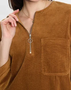 Marc O'Polo Robes|Robe en Velours côtelé zip poche marron