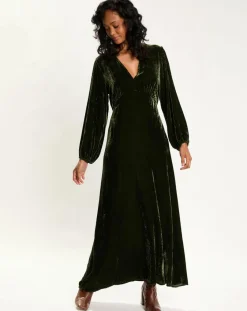 Lauren Vidal Robes|Robe en Velours Solo verte