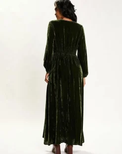 Lauren Vidal Robes|Robe en Velours Solo verte
