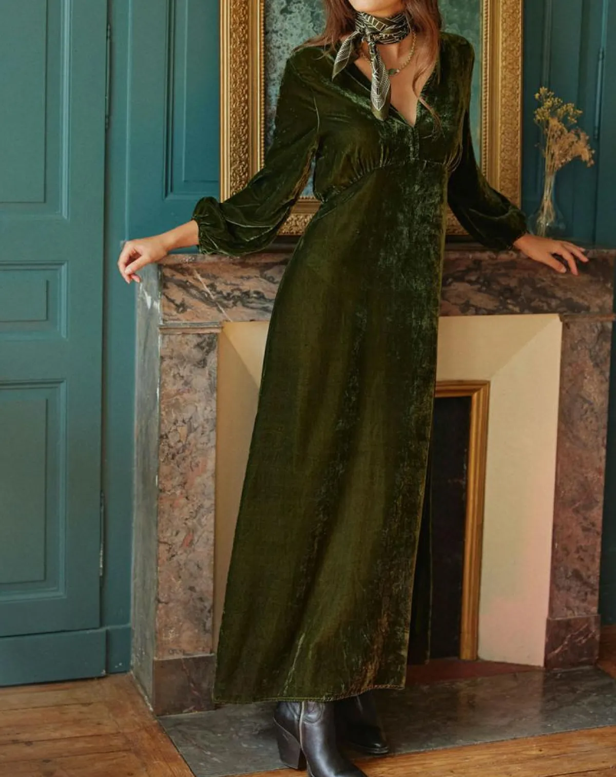 Lauren Vidal Robes|Robe en Velours Solo verte