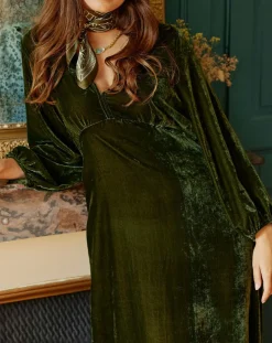 Lauren Vidal Robes|Robe en Velours Solo verte