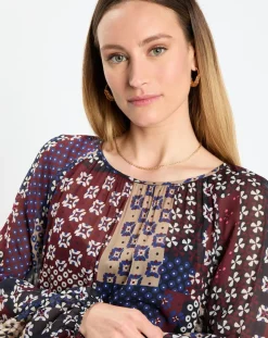 Marc O'Polo Robes|Robe en voile Klook imprimée bordeaux/marine