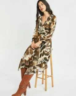 Lauren Vidal Robes|Robe en voile Moon imprimée fumée marron