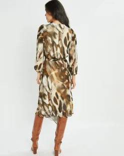 Lauren Vidal Robes|Robe en voile Moon imprimée fumée marron