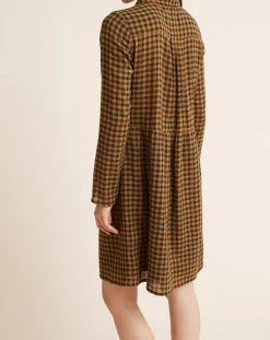 Cyrillus Robes|Robe Etamine Laine mélangée à carreaux vert moyen/camel