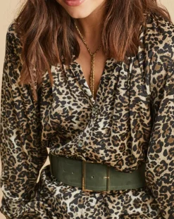 Lauren Vidal Robes|Robe fluide Store imprimée wild beige/noir