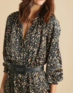 Lauren Vidal Robes|Robe fluide Store imprimée military noire