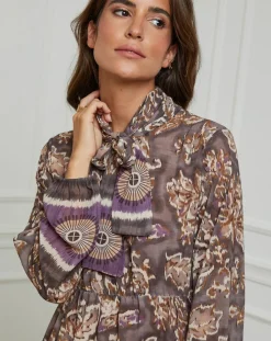 Alice & Charlotte Robes|Robe imprimée mi-longue Charlie taupe