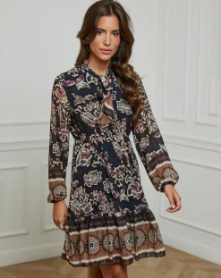 Alice & Charlotte Robes|Robe imprimée mi-longue Charlie noire