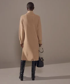 Rodier Robes|Robe Iris, droite, col roulé marron moka