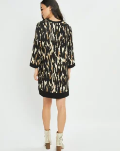 Lauren Vidal Robes|Robe Leoni imprimée fauve noir/beige