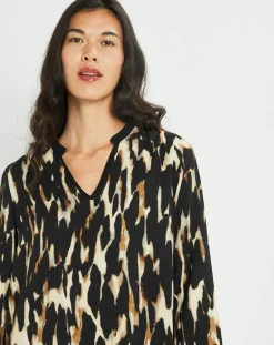 Lauren Vidal Robes|Robe Leoni imprimée fauve noir/beige