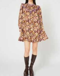 Manoush Robes|Robe Liberty Fauve imprimée cerise noire/multicolore