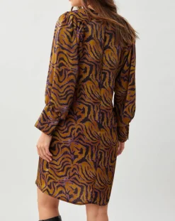 Lauren Vidal Robes|Robe Lizy imprimée ocre/violet