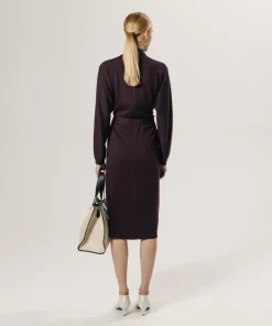 Rodier Robes|Robe longue Cali 100% Laine laine ceinture violet aubergine