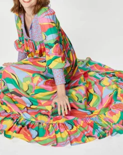 Manoush Robes|Robe longue Purple Country print bleu gris