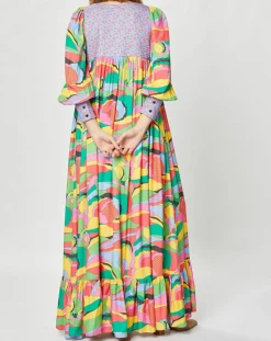 Manoush Robes|Robe longue Purple Country print bleu gris