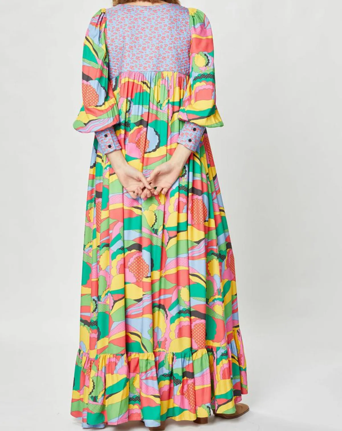 Manoush Robes|Robe longue Purple Country print bleu gris