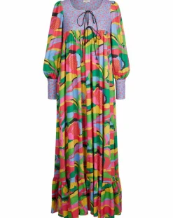Manoush Robes|Robe longue Purple Country print bleu gris