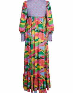 Manoush Robes|Robe longue Purple Country print bleu gris