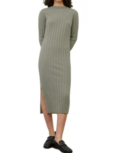 Marc O'Polo Robes|Robe maxi en Coton & Lin Cotelé beige foncé