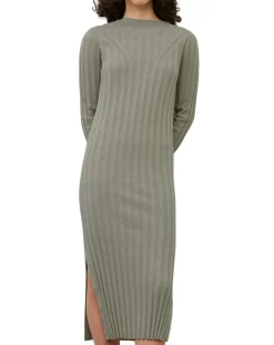 Marc O'Polo Robes|Robe maxi en Coton & Lin Cotelé beige foncé