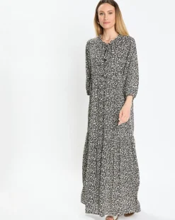 Marc O'Polo Robes|Robe maxi imprimée fleurs blanc/noir