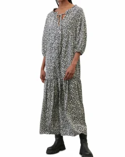 Marc O'Polo Robes|Robe maxi imprimée fleurs blanc/noir