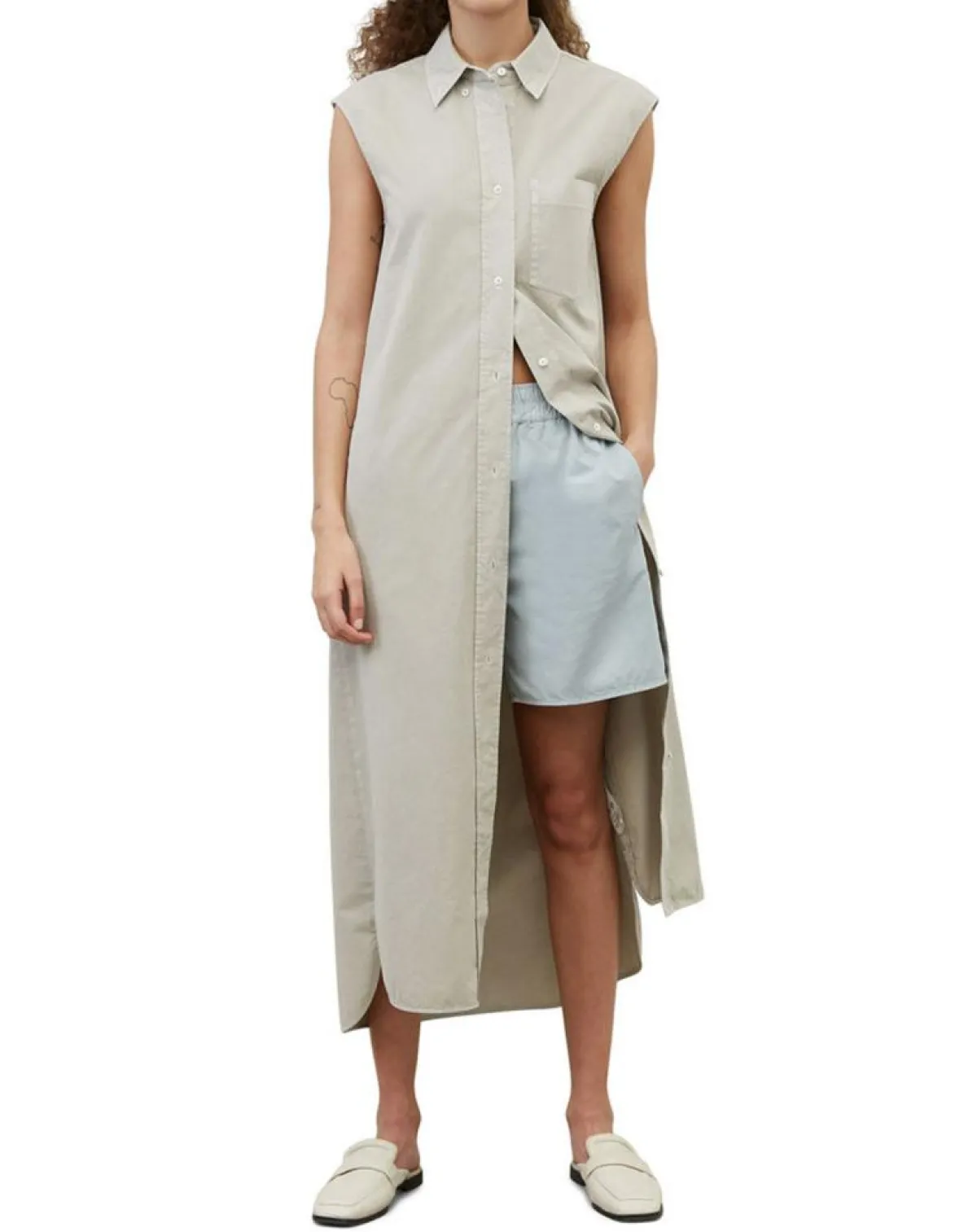 Marc O'Polo Robes|Robe maxi sans manches Bouton gris clair