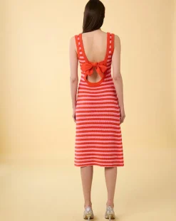 Manoush Robes|Robe Midi Ecaille Arc-en-ciel bicolore rouge/rose