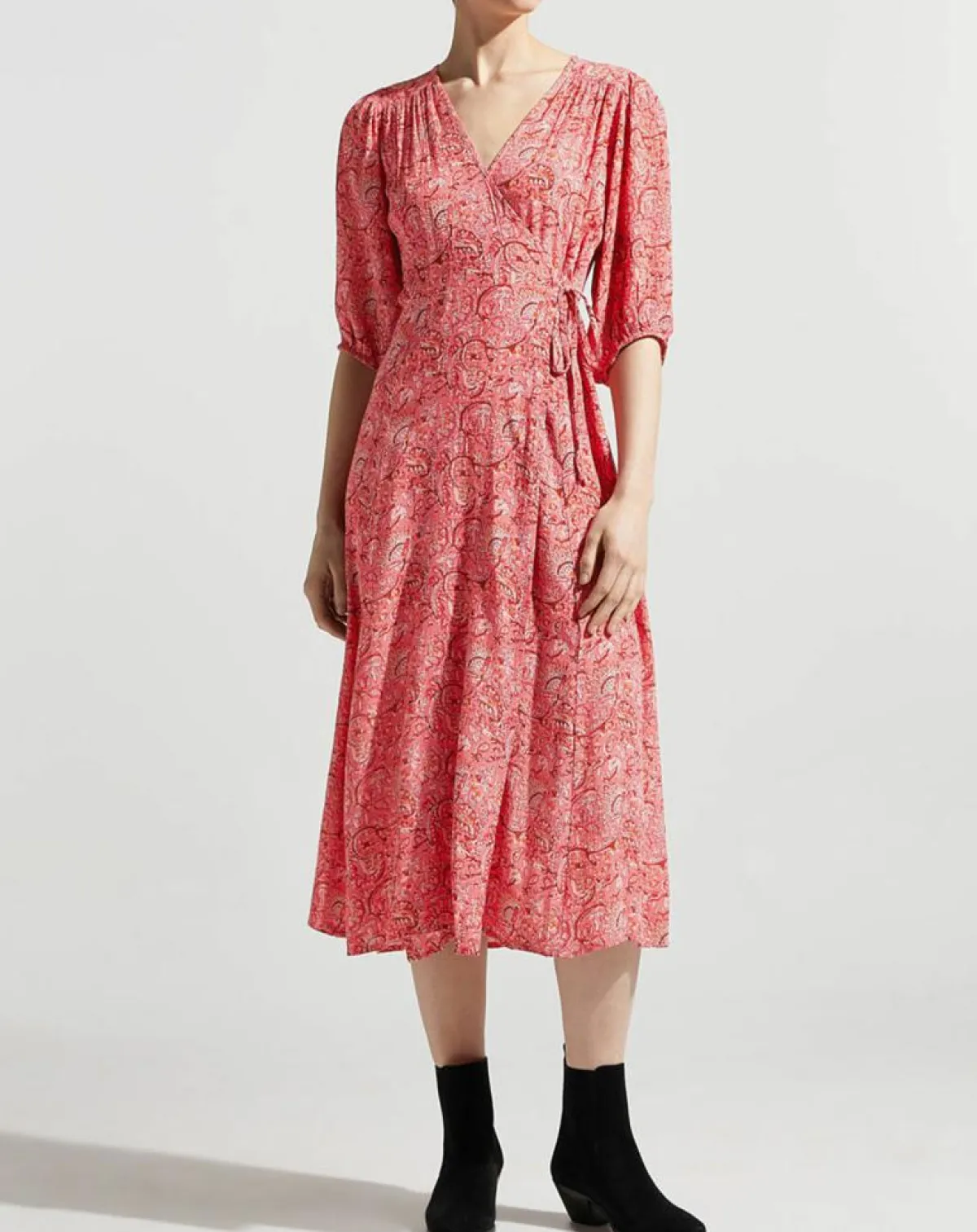 Garance Paris Robes|Robe midi portefeuille Nacre imprimée rose