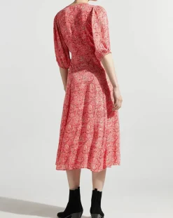 Garance Paris Robes|Robe midi portefeuille Nacre imprimée rose