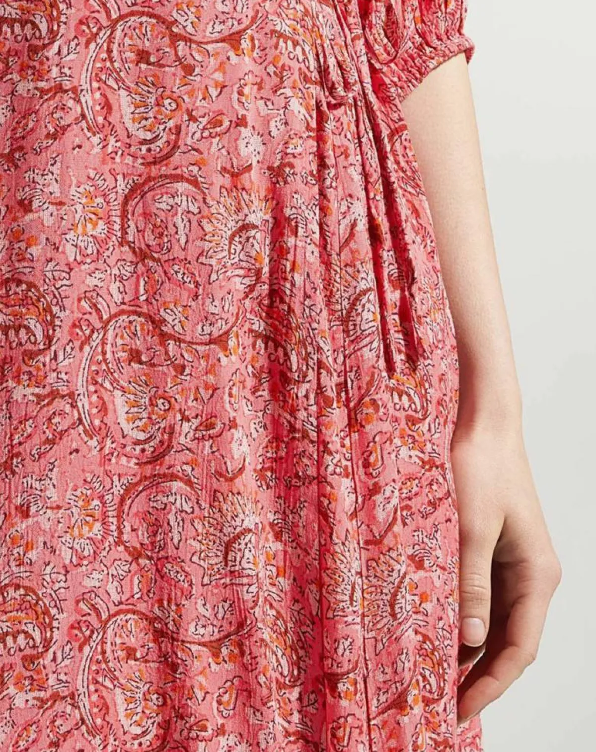 Garance Paris Robes|Robe midi portefeuille Nacre imprimée rose