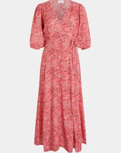 Garance Paris Robes|Robe midi portefeuille Nacre imprimée rose